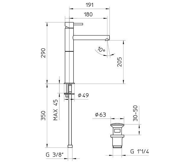 Смеситель для раковины высокий Bossini Oki   Z005303.030_УЦ   с донным клапаном, Хром/ Товар с выставки. Мелкие царапины. Состояние хорошее.