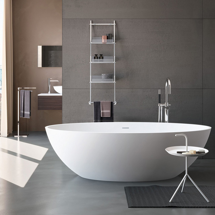 Ванна отдельностоящая TREESSE Carezza V308BO 850 мм х 1800 мм, из композита Solid Surface, белый матовый