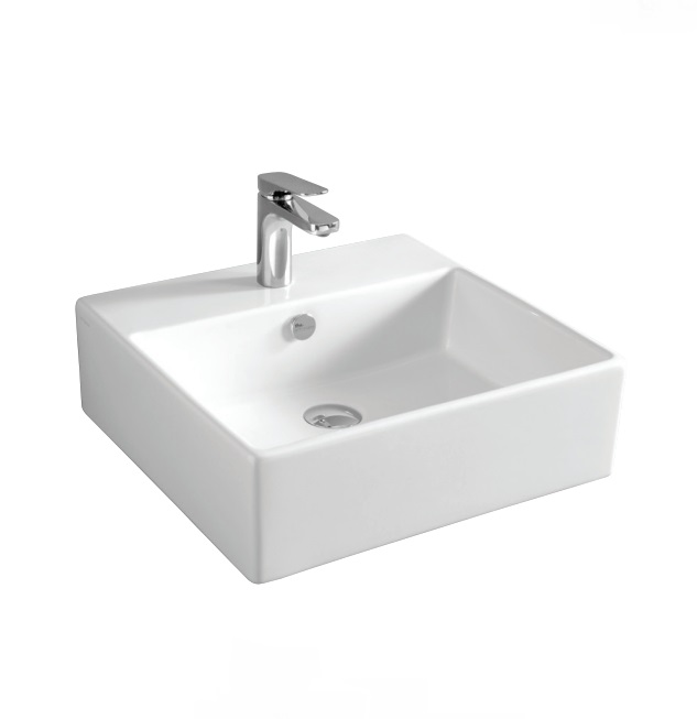 Раковина накладная ARTCERAM QUADRO QUL002 01 00 500 мм х 480 мм, c отверстием под смеситель, с переливом, белый глянцевый