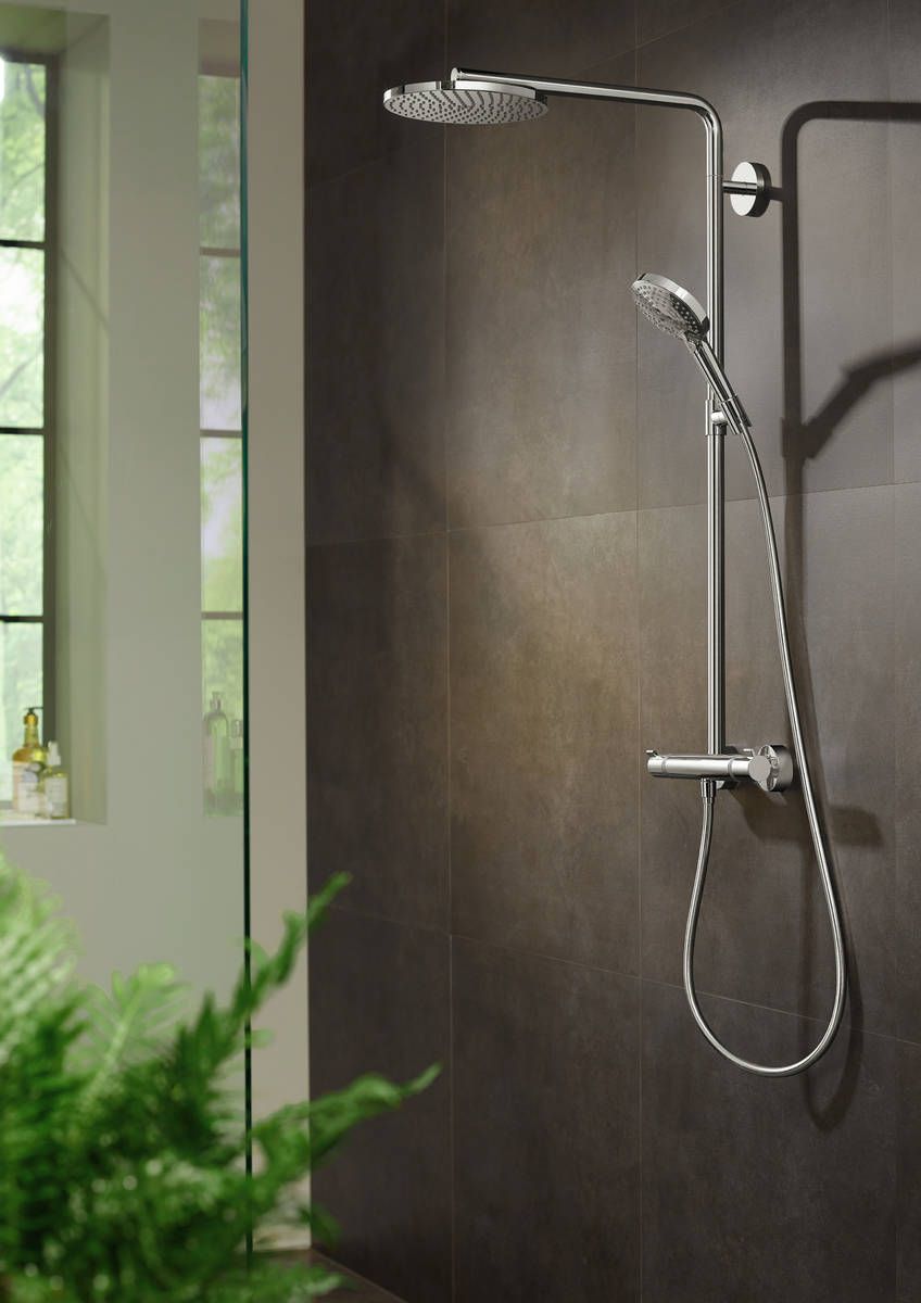 Душевой комплект HANSGROHE Raindance Select S240 1jet 27633140 Showerpipe с термостатом, цвет Шлифованная бронза