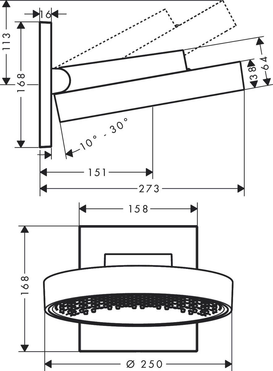Верхний душ Hansgrohe Rainfinity 250 1jet 26226700 с настенным кронштейном, белый матовый