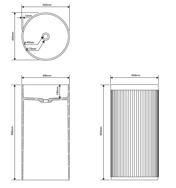 Раковина круглая напольная из композита DEA DESIGN Pedestal Basin DD2801 450 3, размер 450 мм х 450 мм х 900 мм, с донным клапаном, цвет Серый Grey №3