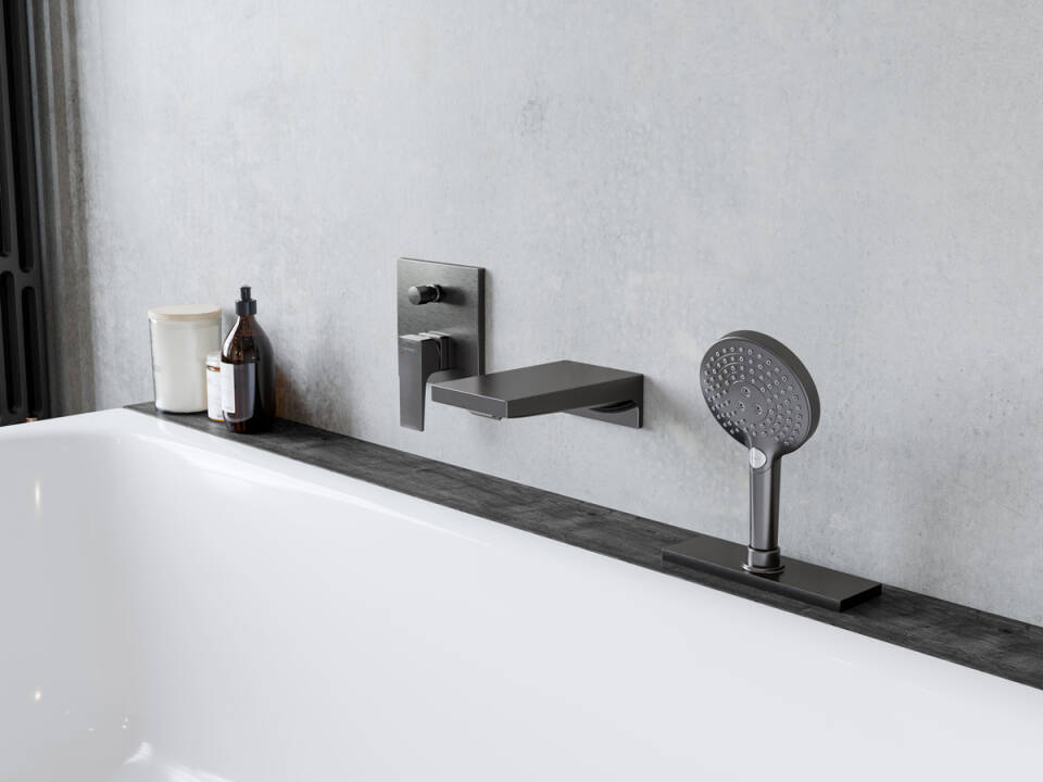 Излив на ванну настенный широкий HANSGROHE Metropol 32543670 вылет 185 мм, цвет Чёрный матовый