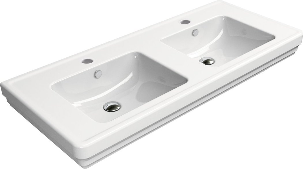Раковина двойная накладная/подвесная GSI Classic 8725111 1250 мм × 540 мм, с  отверстием под смеситель, с переливом, без крепежа, цвет Белый глянцевый