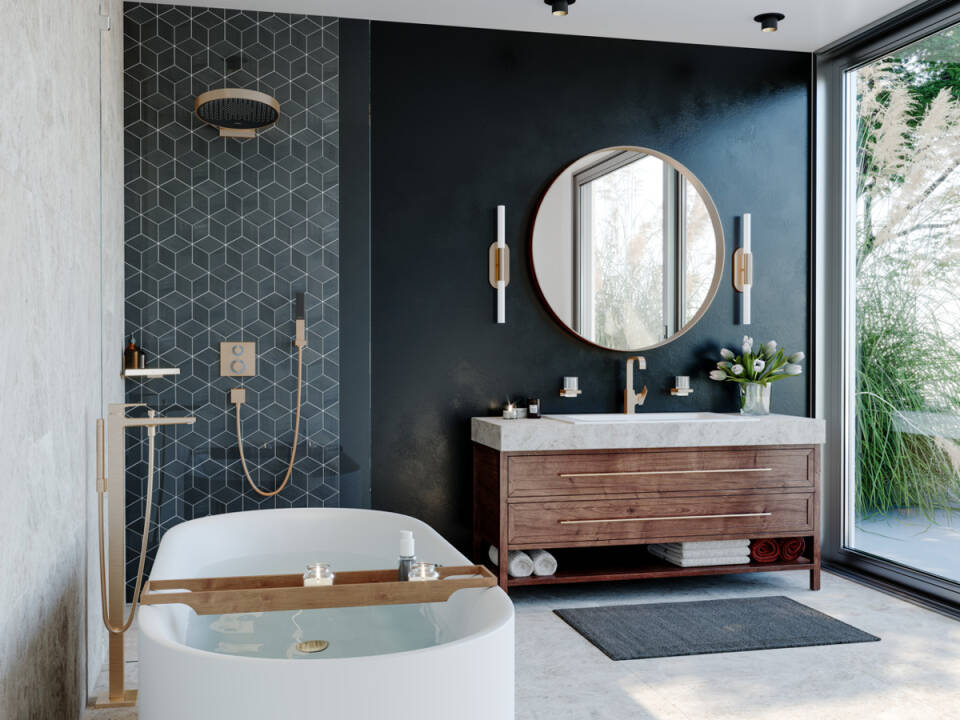 Наружная часть термостата Hansgrohe Square 15714340 2 потребителя, с запорно/переключающим вентелем, Цвет чёрный шлифованный хром