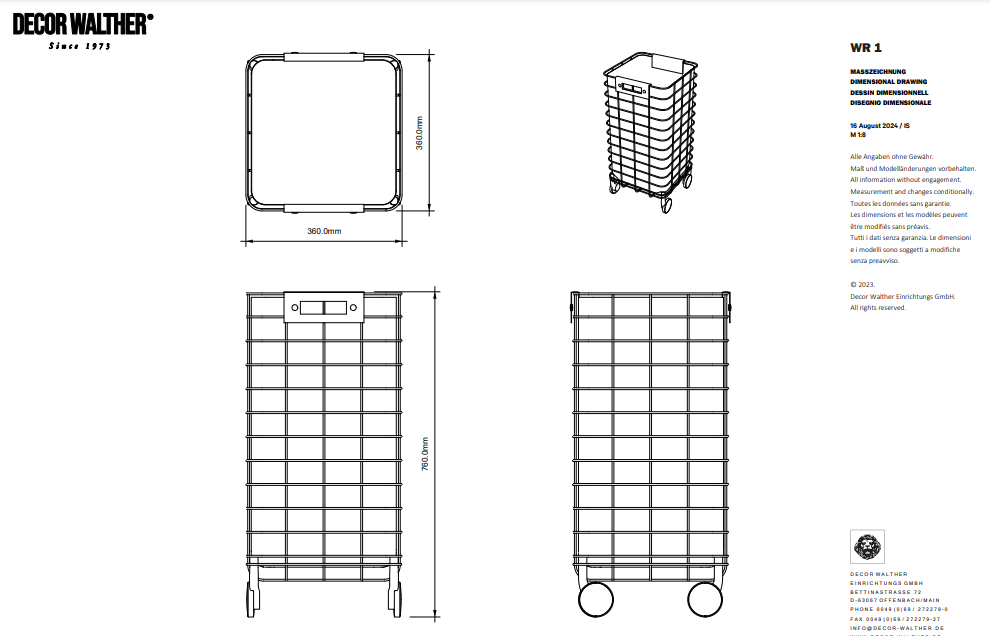 Корзина для белья, на колесиках DECOR WALTHER  Basic WR 1 TROLLEY   0613794   73 X 36 X 36 см,  каркас нержавеющая сталь, вставка нейлон, цвет хром/антрацит