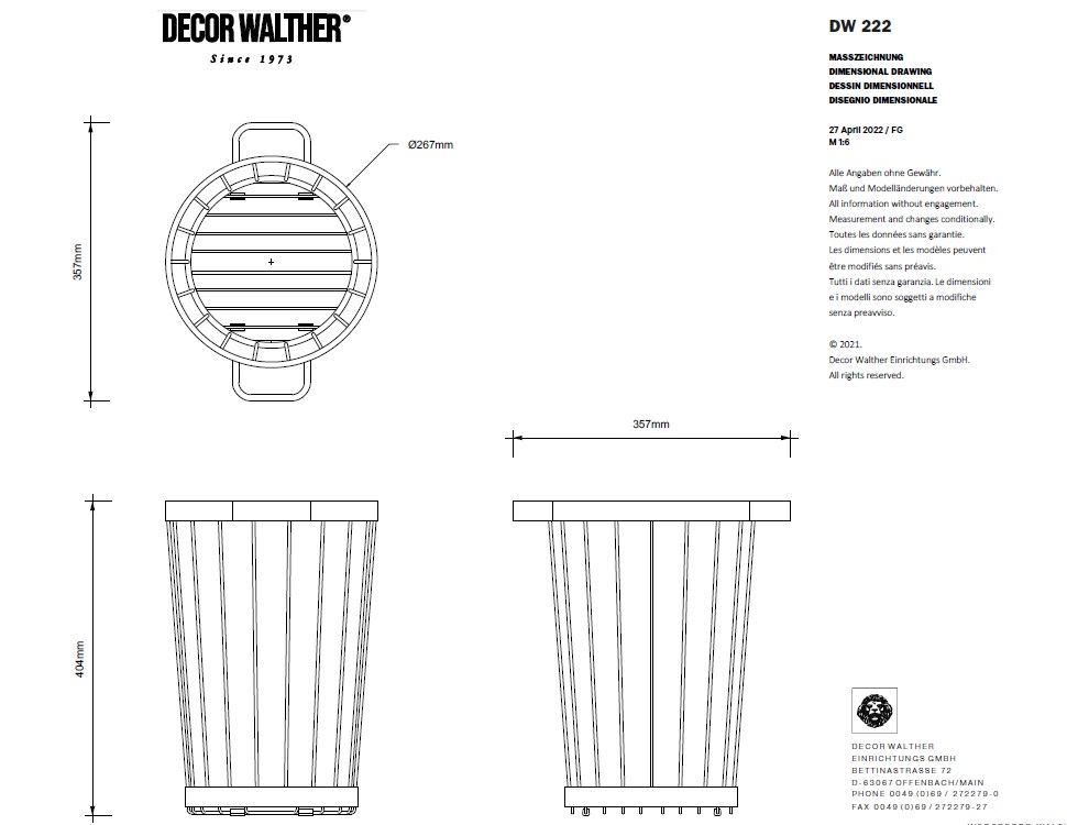 Корзина для полотенец/белья  DECOR WALTHER  DW 222    0612600    39,5 X Ø 27см, с ручками, Хром