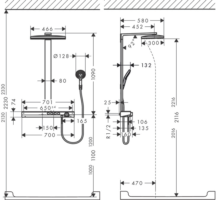 Душевой комплект Hansgrohe Rainmaker Select 27106400 Showerpipe 460 3jet с термостатом белый/хром