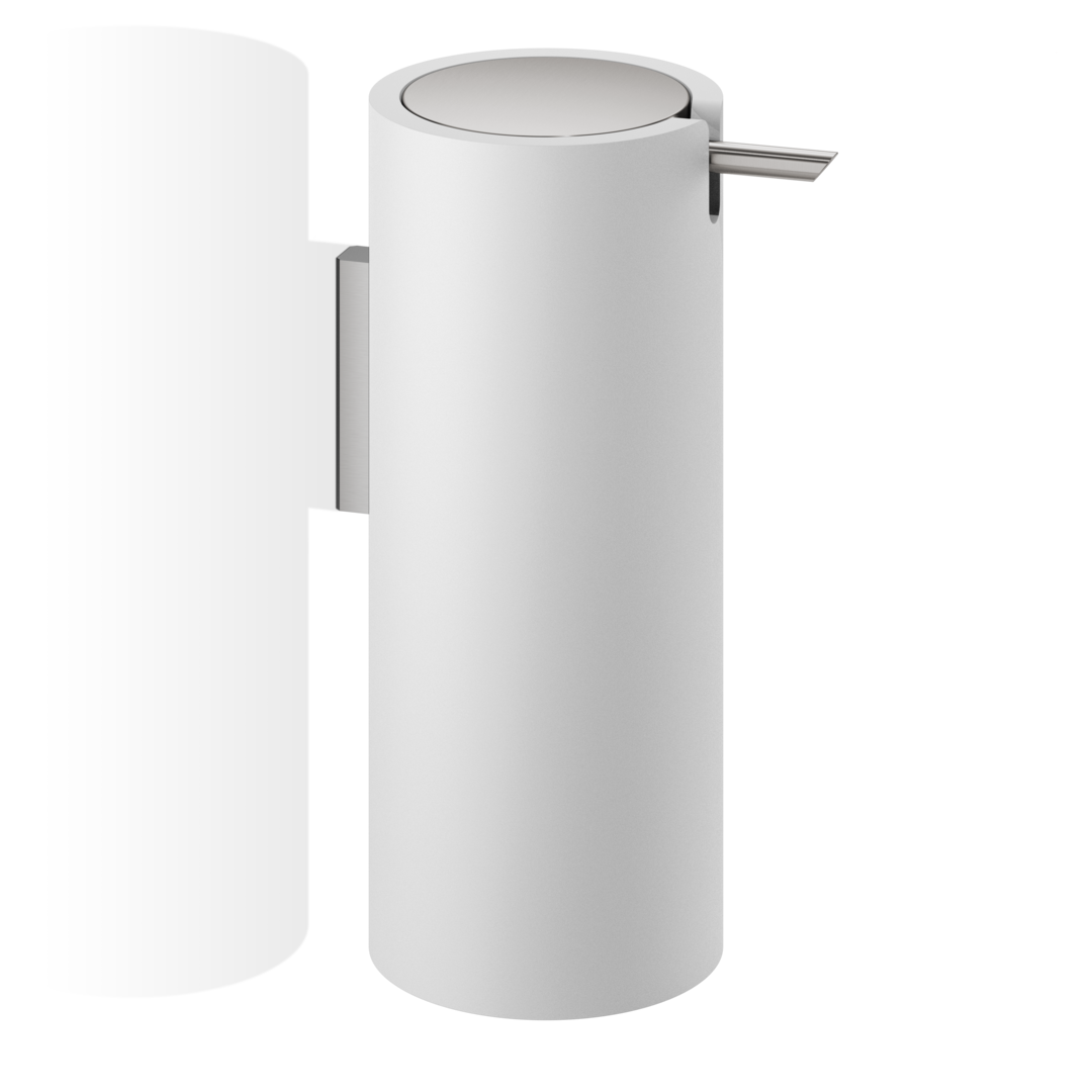 Дозатор жидкого мыла настенный DECOR WALTHER  STONE WSP   0972255   17 X Ø 7 X 10 см, 200 мл, из композита Solid Surface, цвет белый/сталь матовая