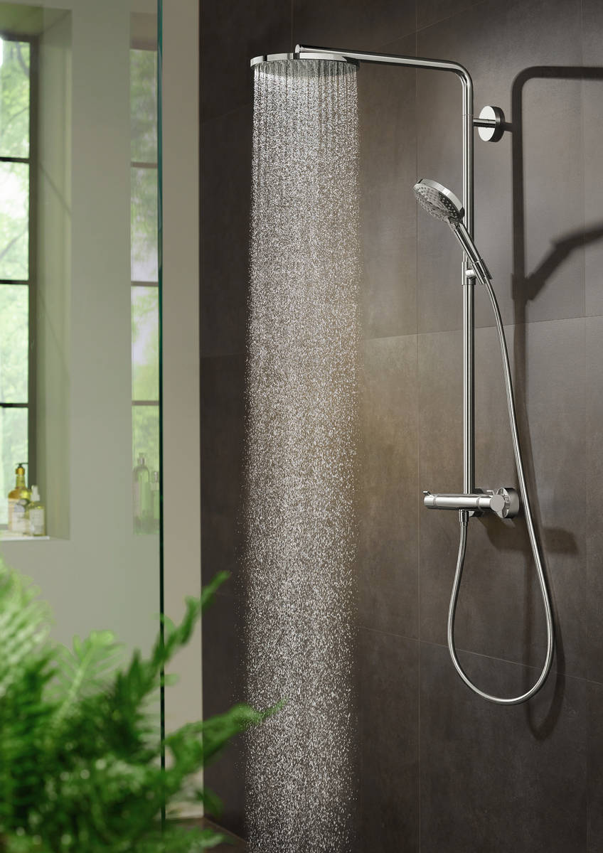Душевой комплект HANSGROHE Raindance Select S240 1jet 27633140 Showerpipe с термостатом, цвет Шлифованная бронза