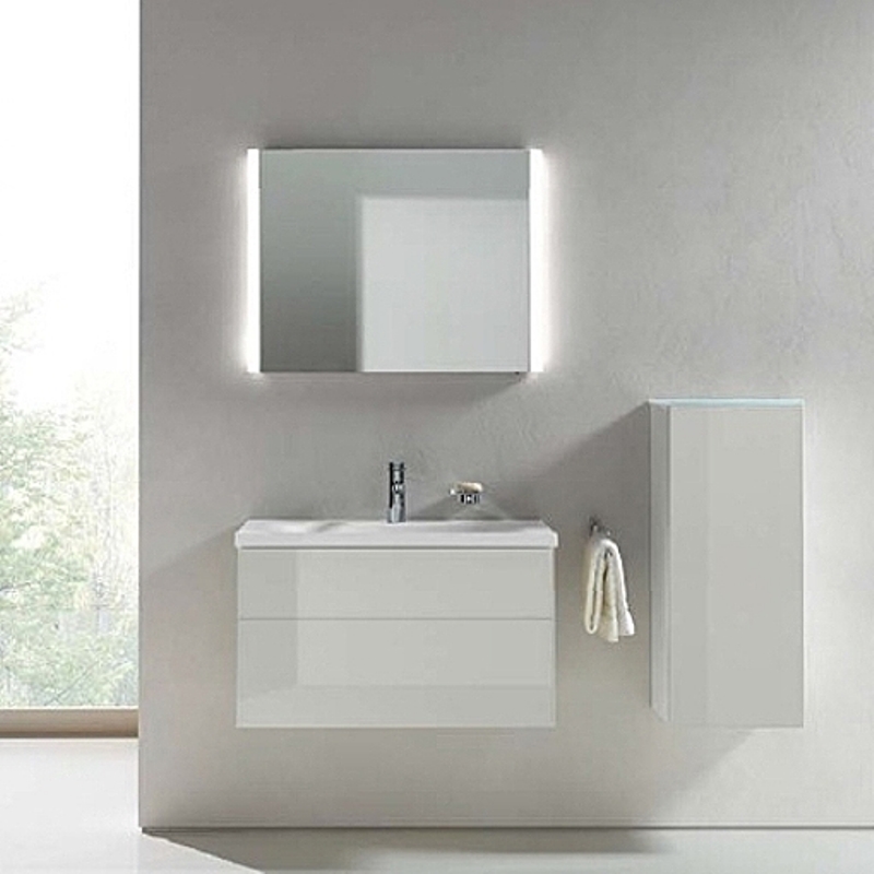 Средний шкаф Keuco Royal Reflex 34020 210002 350x845x335 мм 1 дверь петли справа корпус белый глянец фасад белое стекло