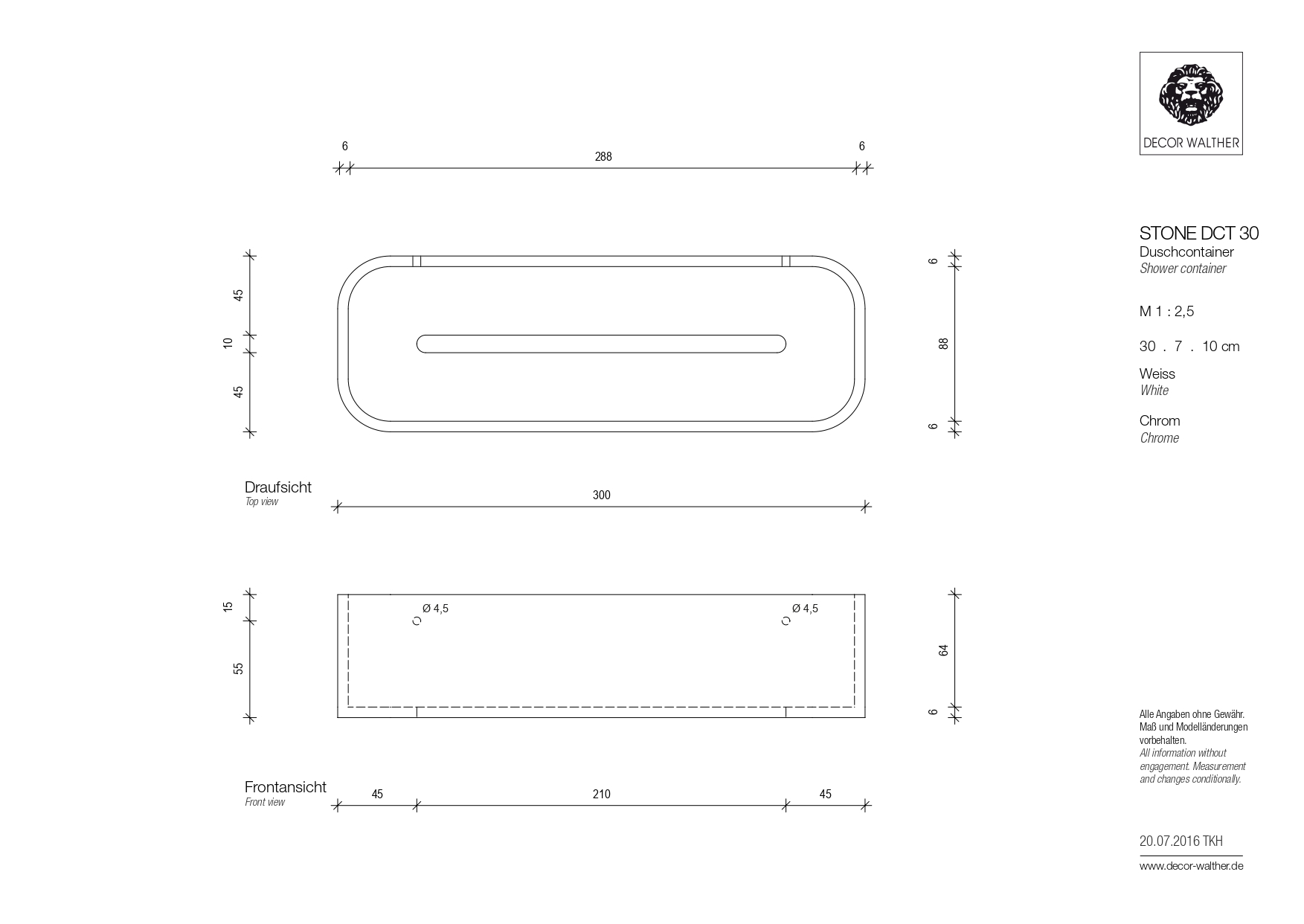 Душевая полочка-контейнер DECOR WALTHER STONE DCT30   0973865,  7 X 30 X 10 см, искусственный камень Solid Surface, цвет черный матовый/сталь матовая