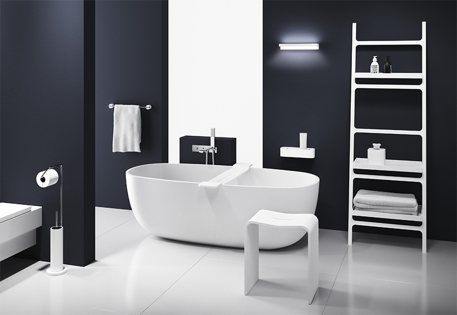 Полотенцедержатель-лестница  напольный  DECOR WALTHER  STONE HTLA   0932050  180 X 60 X 34 см, 5 перекладин, 3 полочки, материал Solid Surface, цвет  белый матовый