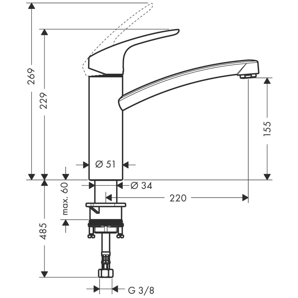 Кухонный смеситель однорычажный 1jet HANSGROHE Focus M41 31806800 160 мм, цвет Сталь
