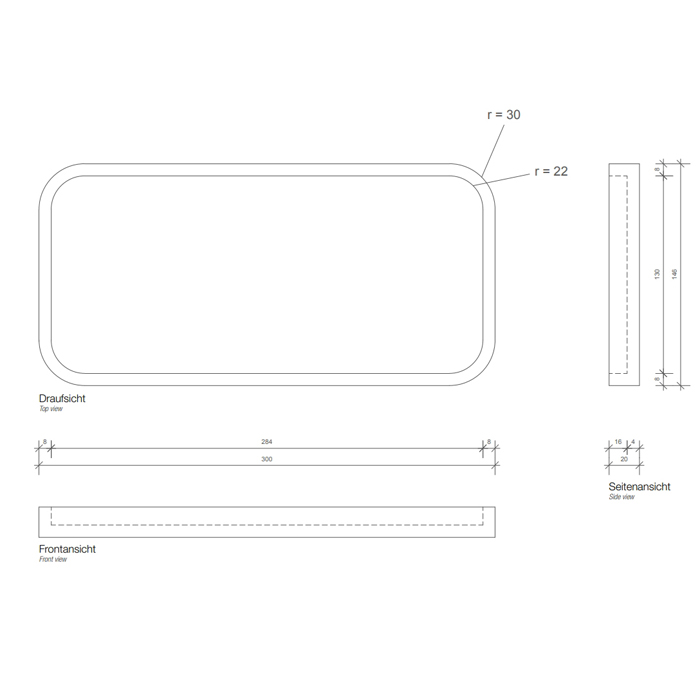 Лоток универсальный DECOR WALTHER  STONE TAB   0971050    2 X 30 X 14,5 см, композит Solid Surface, белый матовый