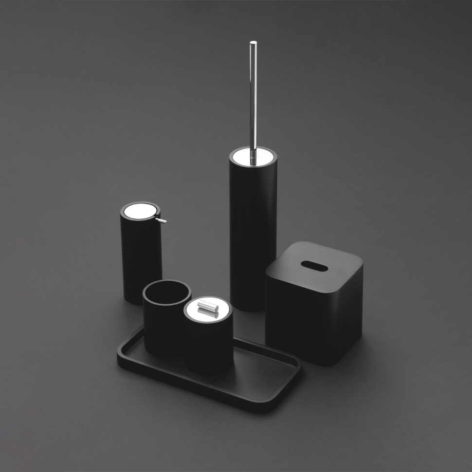 Ершик для унитаза напольный  DECOR WALTHER  STONE SBG   0970865   52 X Ø 8,5 см,  композит Solid Surface, черный матовый/сталь матовая