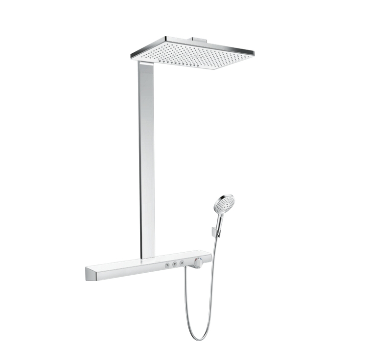 Душевая система с термостатом  и ручным душем HANSGROHE Rainmaker Select Showerpipe 460 2jet 27028400 с Ecosmart 9 л/мин , цвет Белый/Хром (изделие снято с производства)