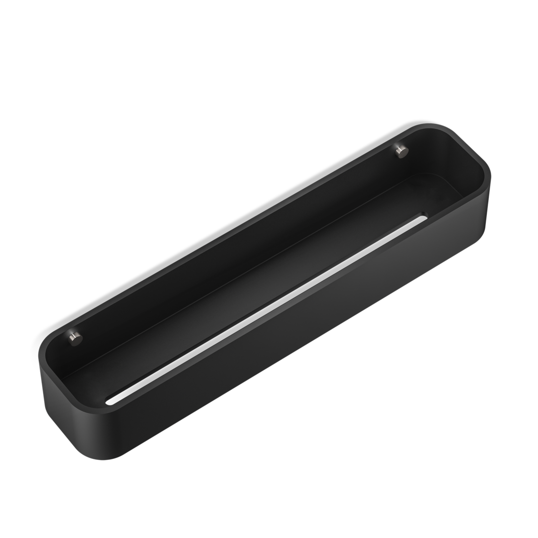 Душевая полочка-контейнер DECOR WALTHER  STONE DCT30  0973965,  7 X 45 X 10 см, искусственный камень Solid Surface, цвет черный матовый/сталь матовый