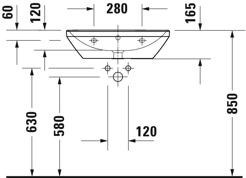 Раковина подвесная Duravit D-Neo 2366600060 600 мм х 440 мм, с переливом, без отверстия под смеситель, белая