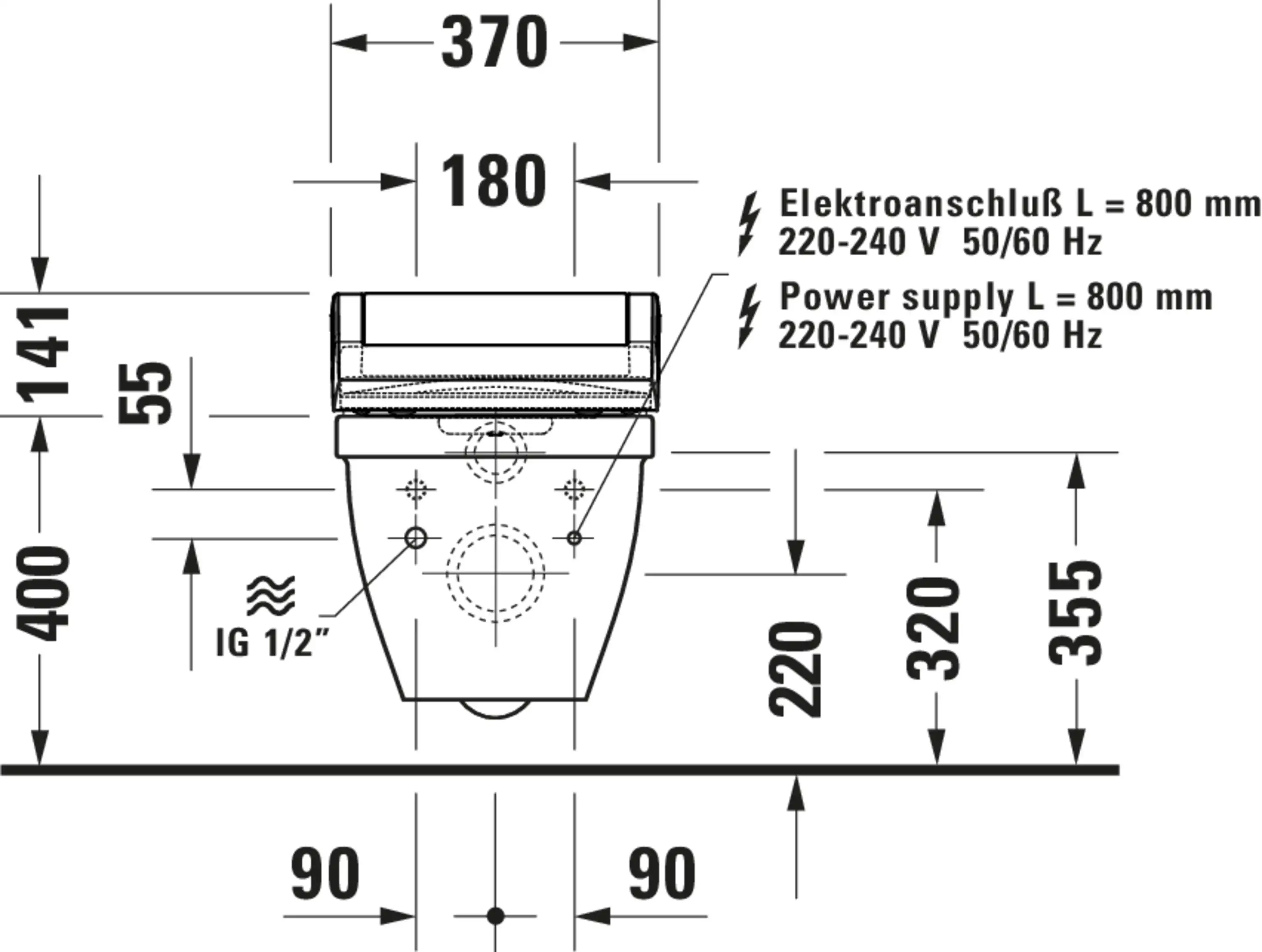Унитаз подвесной Duravit Starck 3 2226590000 для крышки - биде SensoWash, белый