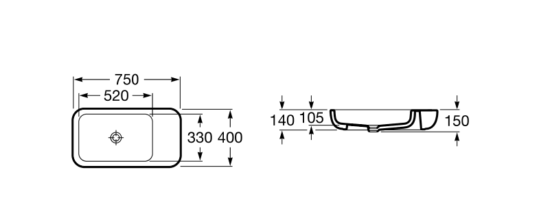 Раковина-чаша ROCA Khroma 7.3276.5.500.0 (7327655000) 750 мм х 400 мм, белый