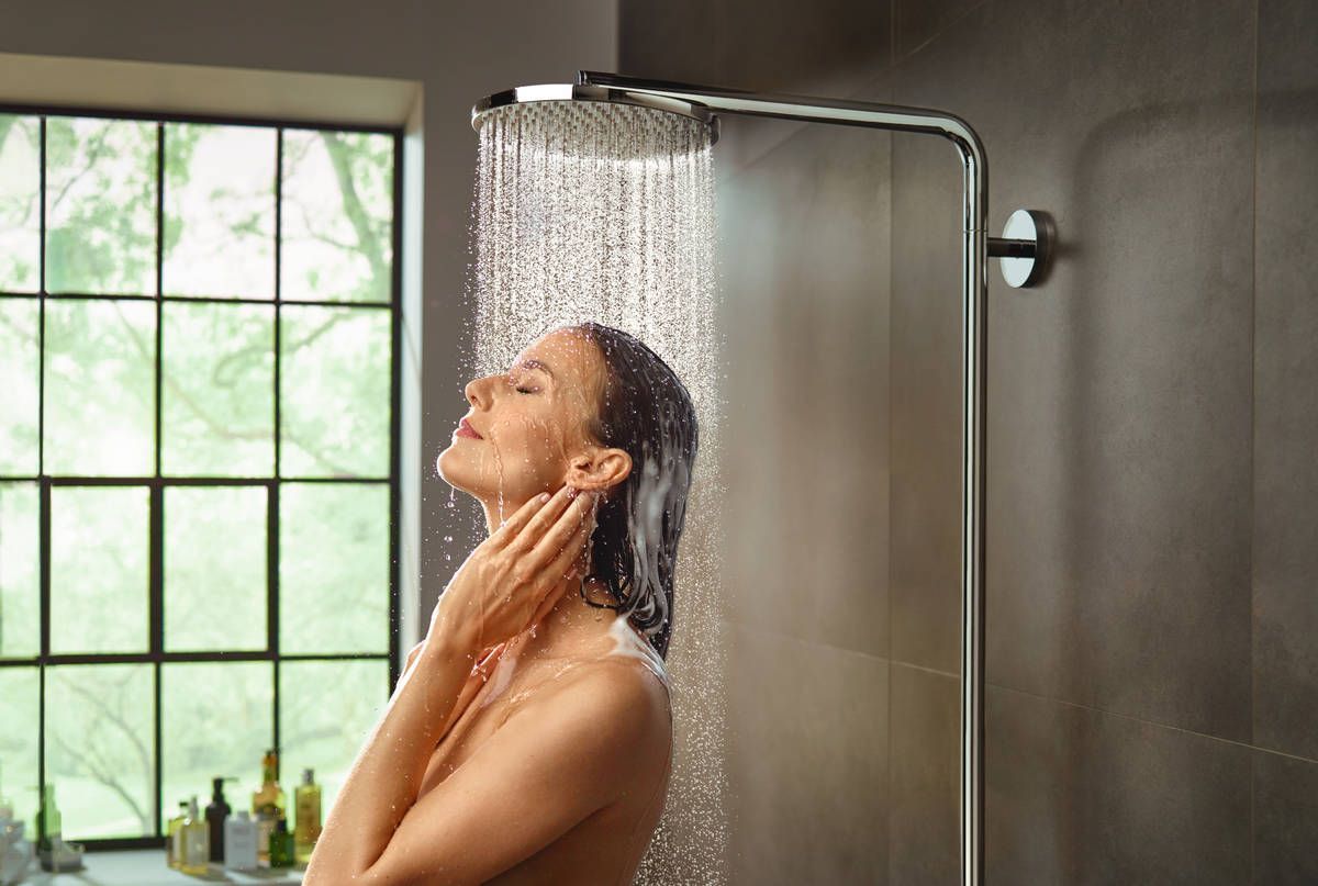 Душевой комплект HANSGROHE Raindance Select S240 1jet 27633140 Showerpipe с термостатом, цвет Шлифованная бронза