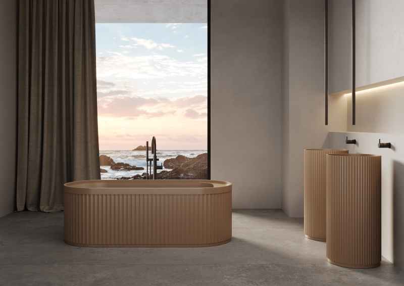 Ванна овальная отдельностоящая из композита DEA DESIGN STRIPES DD8803 1700 1 1700 мм х 720 мм х 560 мм, с сифоном и донным клапаном, цвет  Dark Camel №1