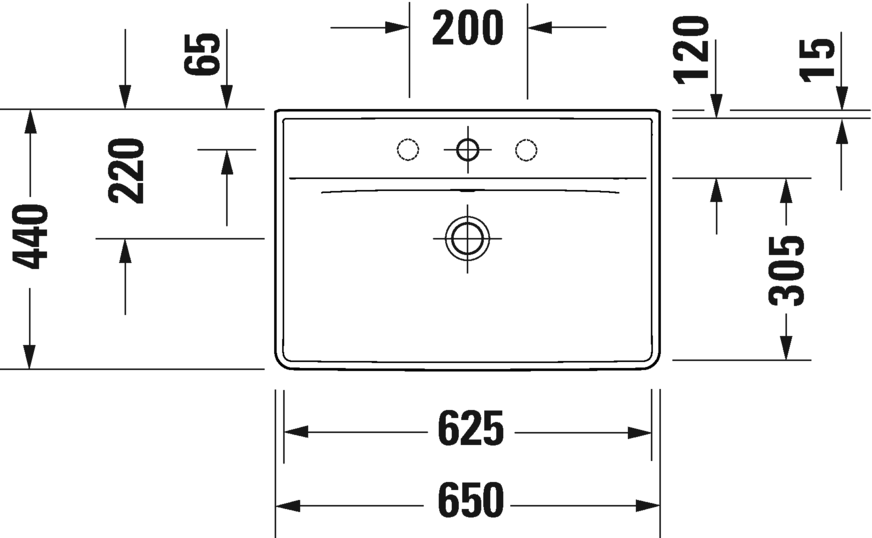 Раковина подвесная Duravit D-Neo 2366650060 650 мм х 440 мм, с переливом, без отверстия под смеситель, белая