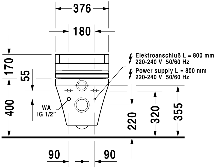 Унитаз подвесной Duravit DuraStyle 2537590000 с вертикальным смывом, для SensoWash, белый