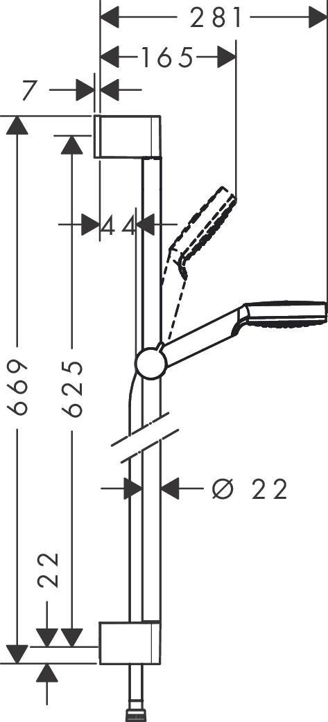 Душевой гарнитур HANSGROHE Crometta 26535400 1jet, со штангой 65 см, с ручным душем и шлангом, с EcoSmart, цвет Белый/Хром