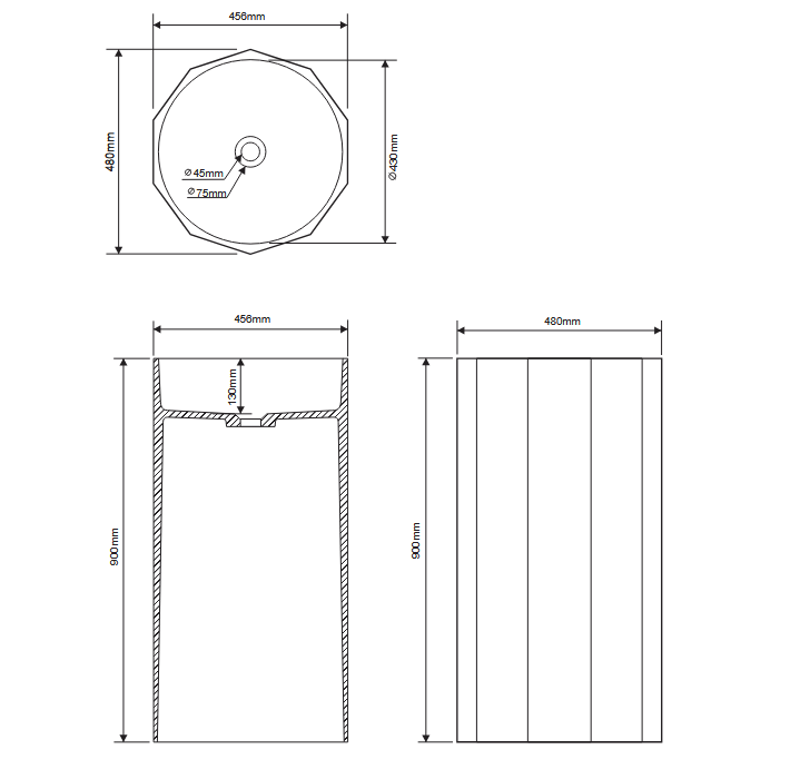 Раковина напольная DEA DESIGN Pedestal Basin DD2026 480 R7 480 мм х 456 мм х 900 мм, с донным клапаном, цвет Royal Blue R7