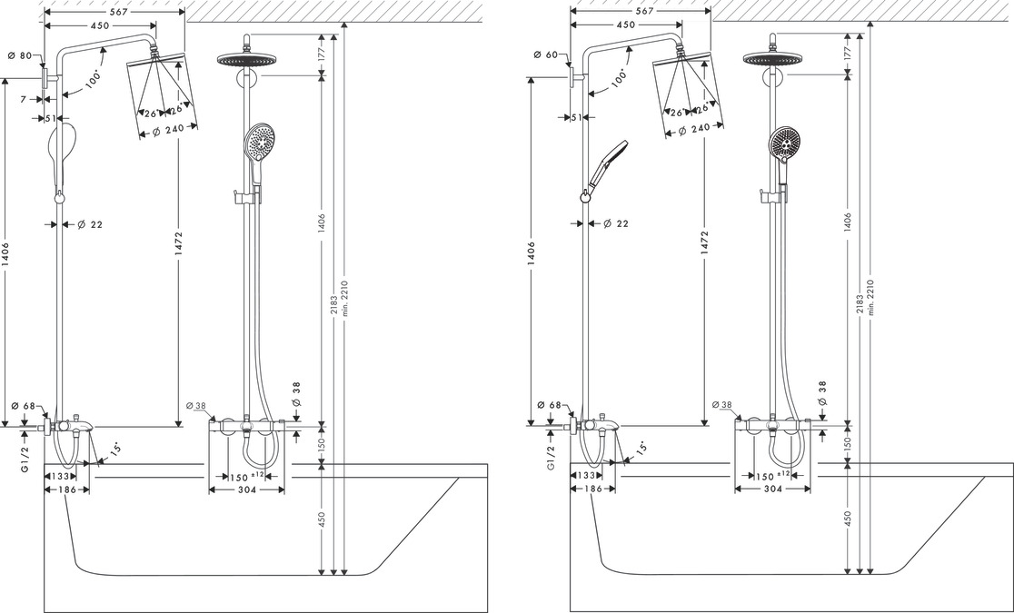 Душевой комплект Hansgrohe Raindance Select S 240 Showerpipe 27117000 с термостатом для ванны хром
