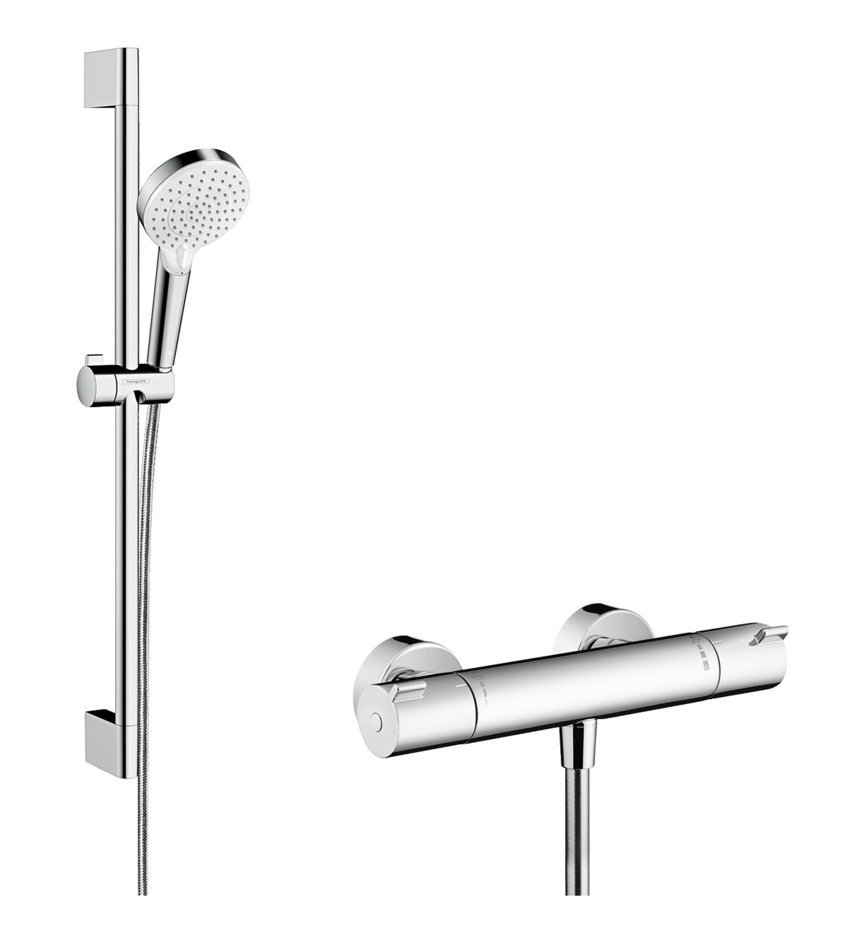 Душевая система с термостатом HANSGROHE Crometta 27812400 с ручным душем и шлангом, цвет Хром/Белый