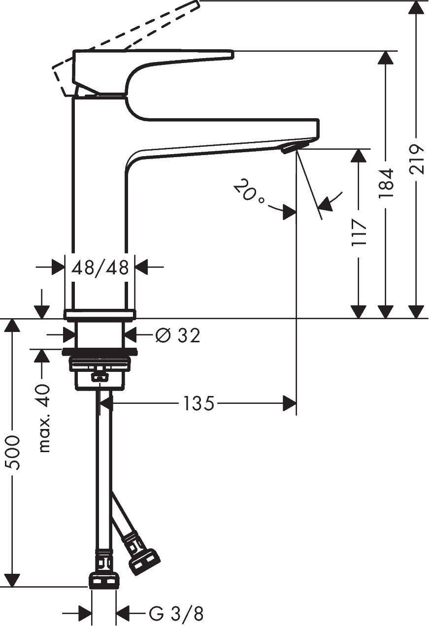 Однорычажный смеситель для раковины HANSGROHE Metropol 32508000 110 мм, с CoolStart, с рычаговой рукояткой, с донным клапаном, цвет Хром