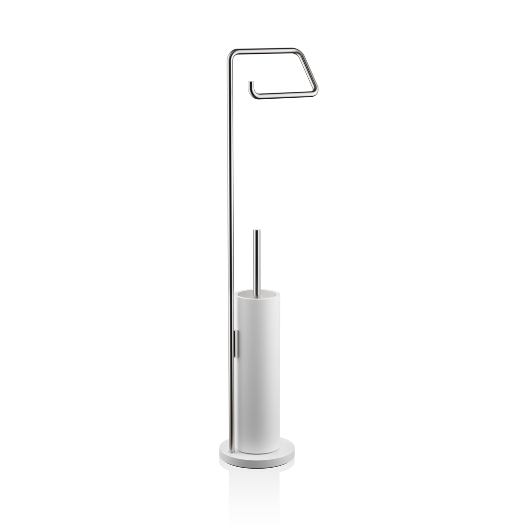 Стойка напольная с ершиком, держателем туалетной бумаги  DECOR WALTHER  STONE SBK    0973555  цвет белый матовый/сталь матовая