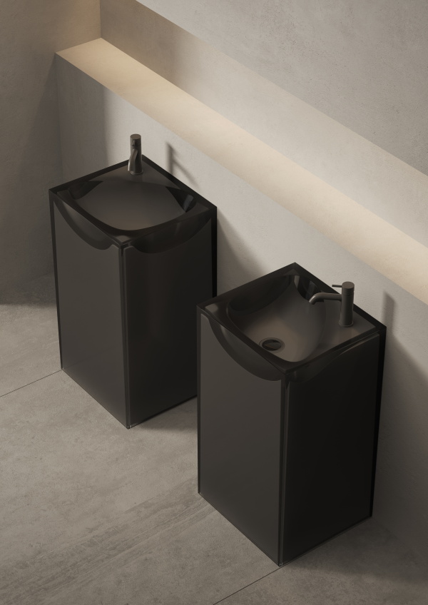 Раковина напольная из полимера DEA DESIGN Pedestal Basin DD2024 495 R4 495 мм х 455 мм х 880 мм, с донным клапаном, цвет Smoky black R4