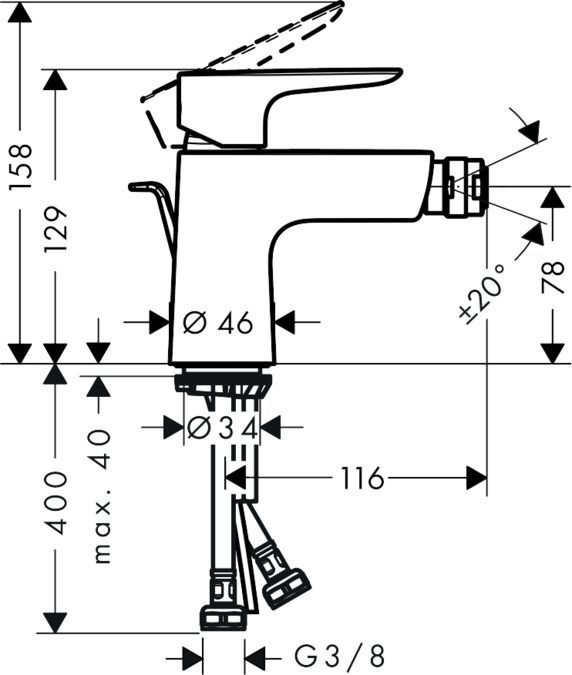 Смеситель для биде Hansgrohe Talis E 71720670 с донным клапаном, чёрный матовый