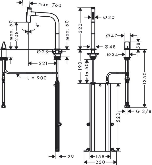 Смеситель для кухни на 2 отверстия Hansgrohe Metris Select M71 73818000 Хром