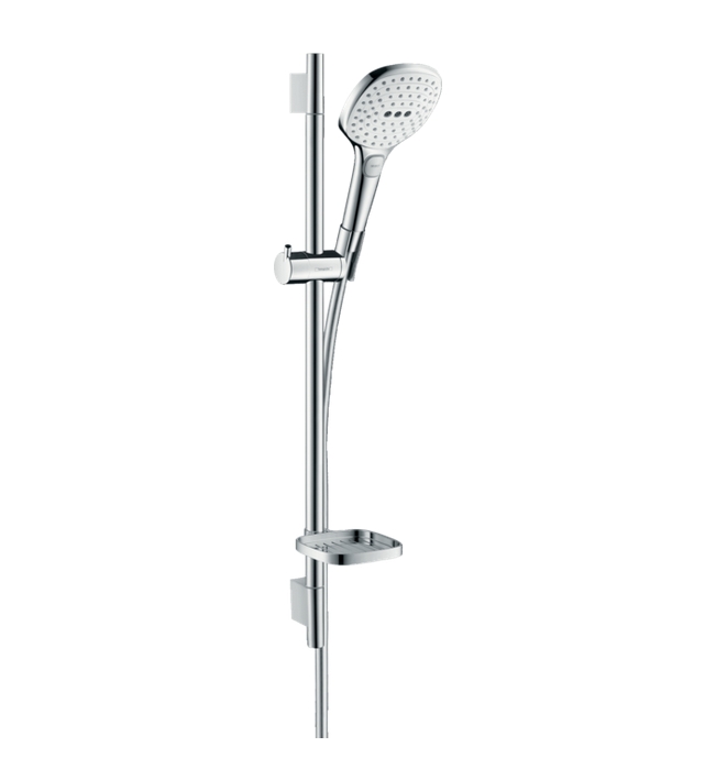 Душевой набор HANSGROHE Raindance Select E 26622400 120 3jet, с EcoSmart, 9 л/мин, со штангой 65 см и мыльницей, цвет Белый/Хром