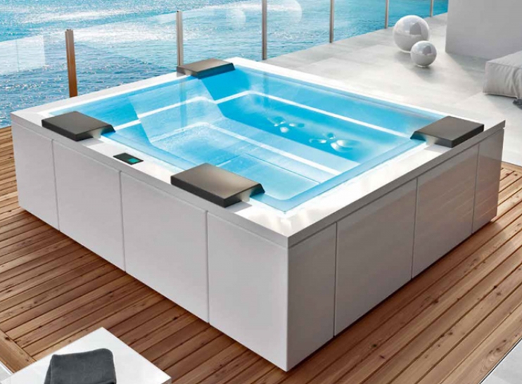 Бассейн с гидромассажем GRUPPO TREESSE ZEN PRO V202HXBNB22000SI 2350 мм х 2800 мм х 850 мм, с фильтрацией, хромотерапией и дезинфекцией, белый