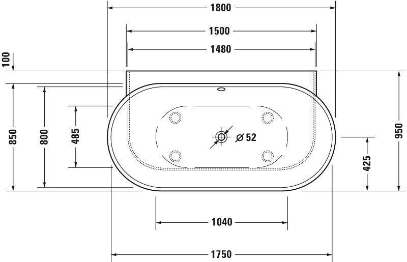Ванна из композитного материала пристенный вариант Duravit Luv 700433000000000 1800 x 950 мм