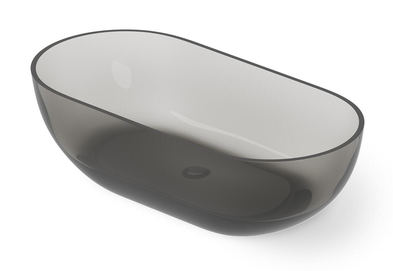 Ванна овальная отдельностоящая DEA DESIGN Shadow DD8619 1780 R4, размер 1780 мм х 880 мм х 520 мм, из материала Glasstech, с сифоном и донным клапаном, цвет Дымчато-черный Smoky Black R4
