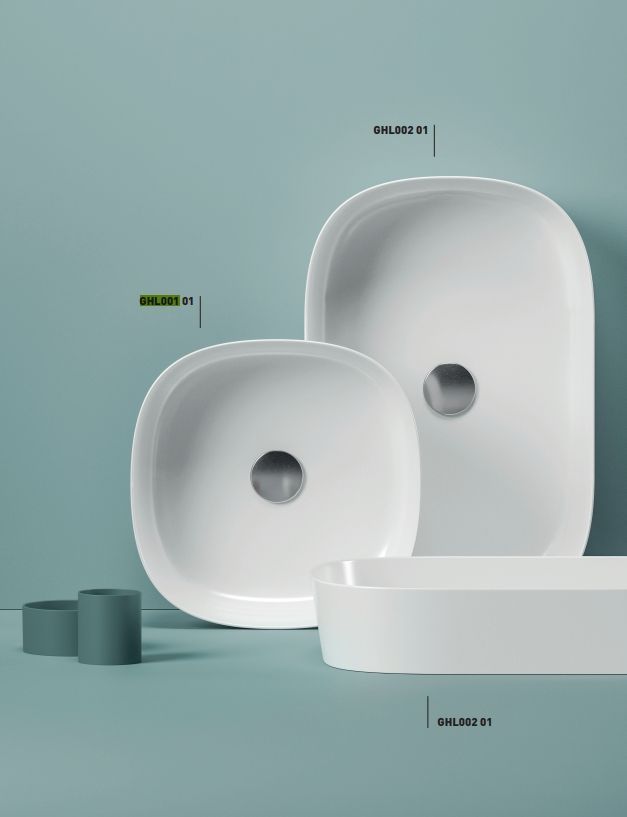 Раковина накладная ARTCERAM GHOST GHL001 01 00 415 мм х 415 мм, без отверстия под смеситель, без перелива, белый глянцевый