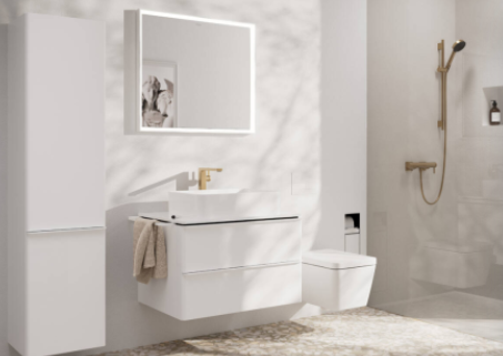 Однорычажный смеситель для раковины Hansgrohe Tecturis E 73070140 CoolStart, с клапаном push-open, цвет Шлифованная бронза