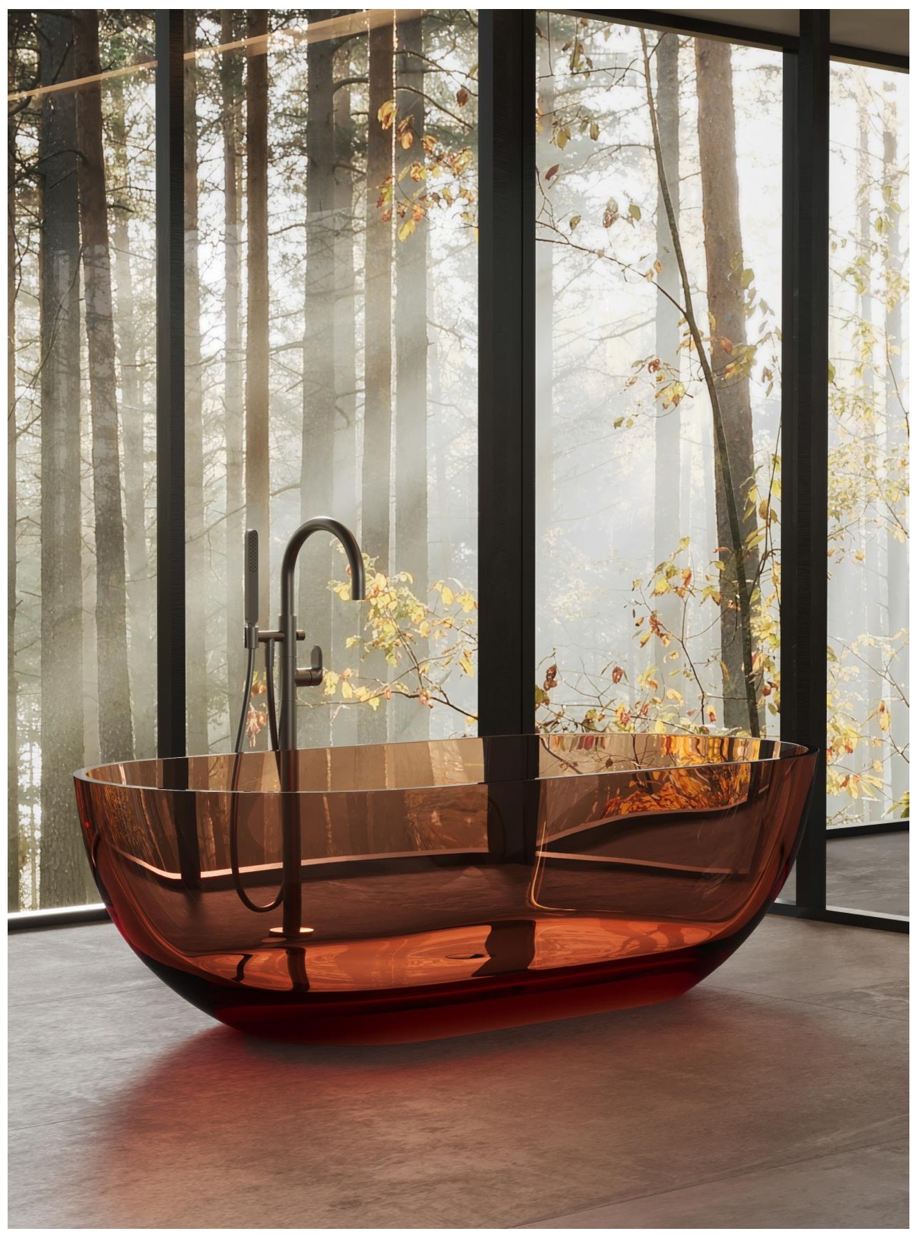 Ванна отдельностоящая DEA DESIGN  Shadow  DD8619 1650 R9     165x82xh52 см, материал Glasstech, сифон и д/клапан хром, цвет коричнево-медный Brown Copper R9