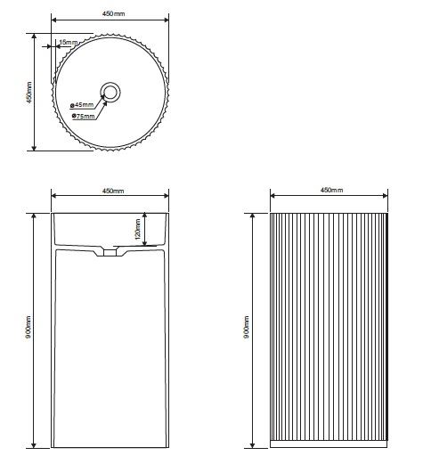 Раковина круглая напольная из композита DEA DESIGN Pedestal Basin DD2803 450 3, размер 450 мм х 450 мм х 900 мм, с донным клапаном, цвет Серый Grey №3