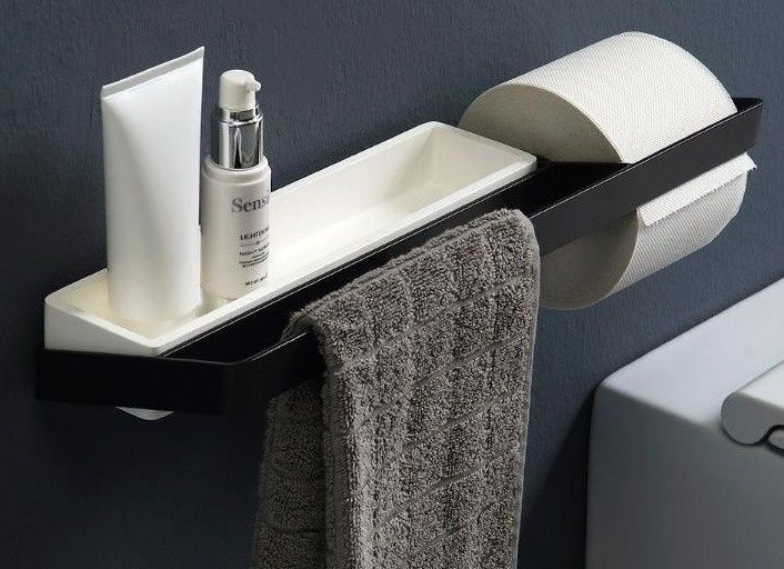 Релинг для аксессуаров правый BERTOCCI FLY 149 1508 0800 410 мм, с полотенцедержателем и держателем для туалетной бумаги, чёрный матовый