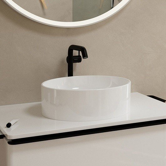 Однорычажный смеситель для раковины Hansgrohe Tecturis S 73370670 с CoolStart, с EcoSmart+, со сливным гарнитуром, цвет Чёрный матовый