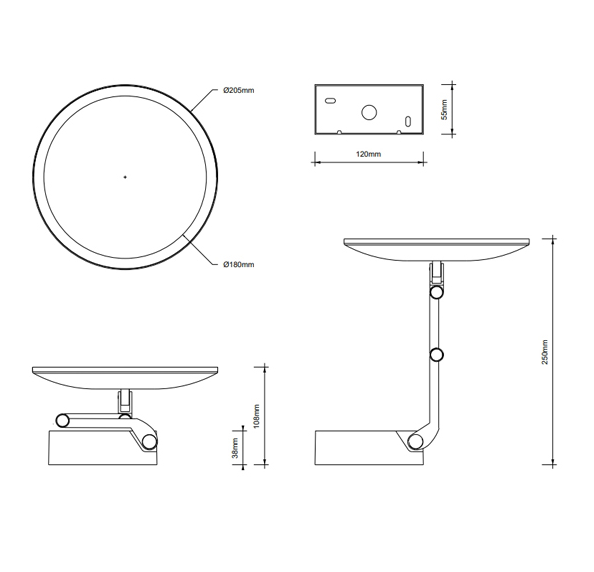 Косметическое зеркало настенное с подсветкой DECOR WALTHER   VISION R 5X    0123176   Ø 20,5(18)  см, увеличение 5х, функция памяти, цвет  сталь матовая