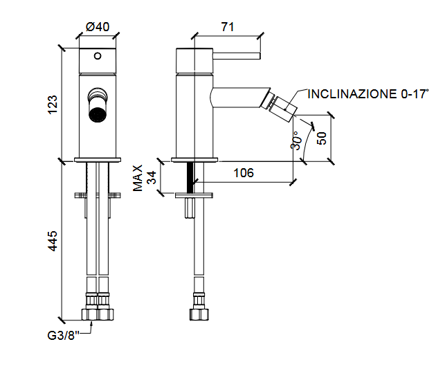 Однорычажный смеситель для биде ALMAR WASH BASIN E214003.AB излив 106 мм, цвет Absolute Black